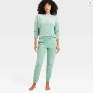 NWT Women's Minky Fleece Pullover Top and Joggers Pajama Set - Auden Green S